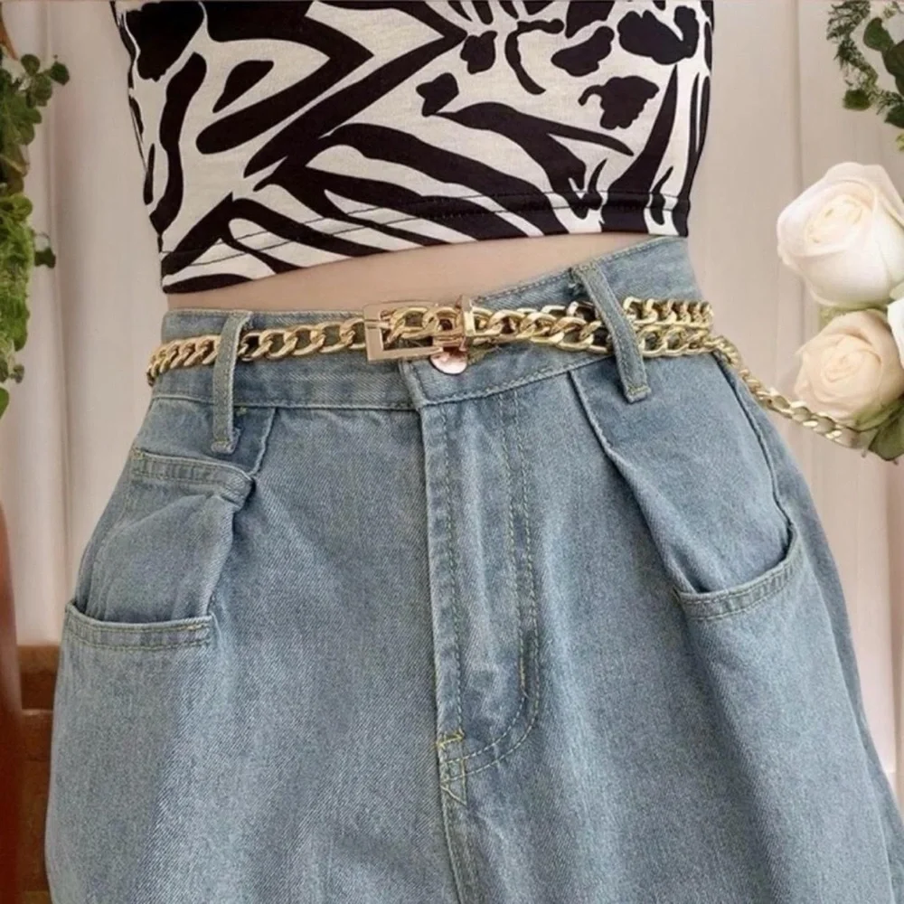 Stylish Chain Belt Casual‎ Golden Plated Metal Waist Chain Adjustable One Size